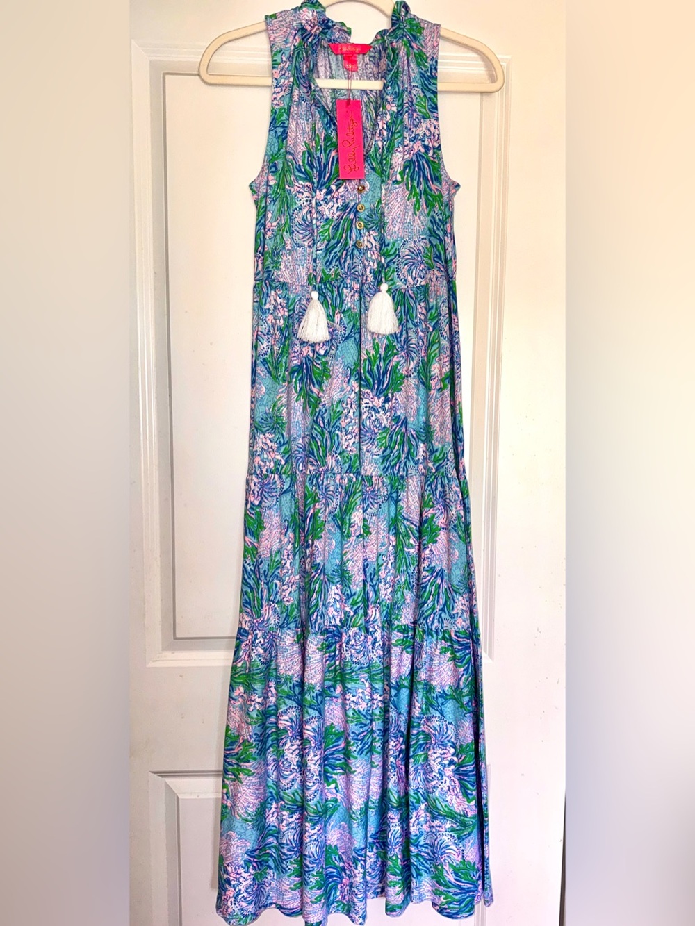 Lilly Pulitzer Maloone Maxi Teopical Tiered Coastal Las Olos xs nwt - Picture 9 of 13